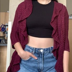 Cranberry Ruffled Cardigan